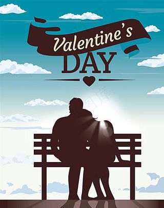 浪漫海边情侣贺卡矢量素材图片