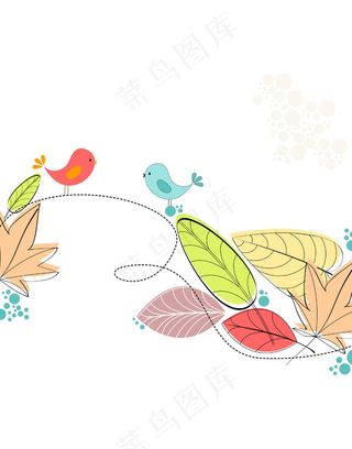 卡通动物矢量图平面设计素材鸟树叶