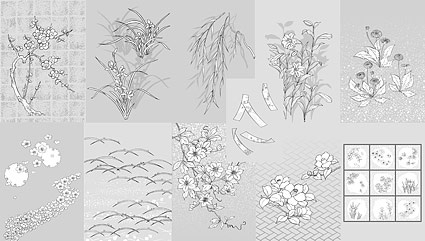 日本的植物材料拉伸50矢量鲜花（