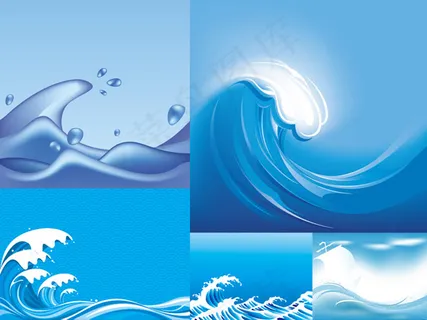 矢量素材蓝色海面浪花波浪背景
