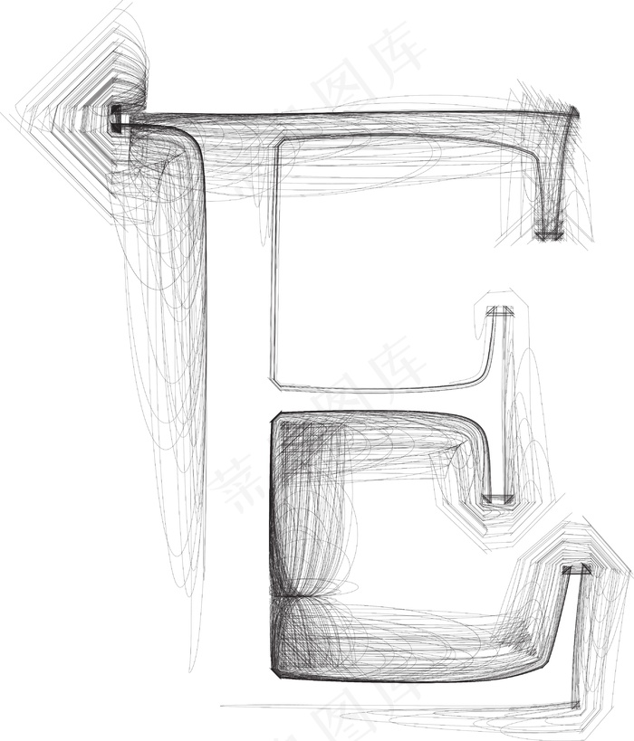 手绘字体字母E矢量插画eps,ai矢量模版下载