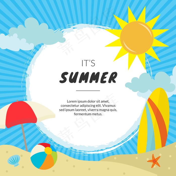 欢乐夏日海滨派对休闲时光旅游矢量