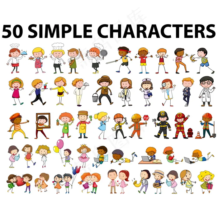 卡通人物扁平化可爱各种职业矢量素材