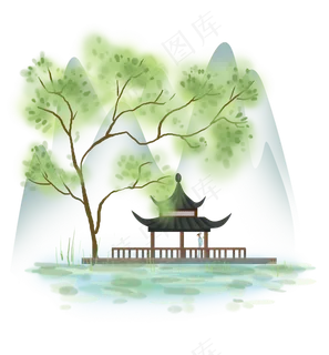 春天亭子里看风景春天亭子里看风景