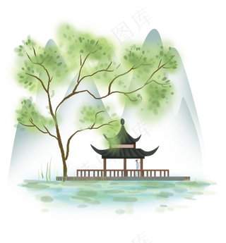 春天亭子里看风景春天亭子里看风景