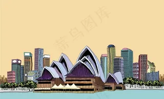 手绘悉尼歌剧院矢量素材