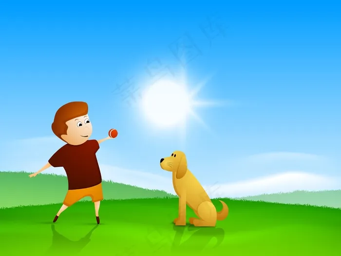 快乐友谊日背景与小狗的小男孩在玩