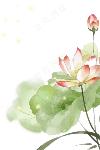 手绘水墨夏季荷花主题边框背景