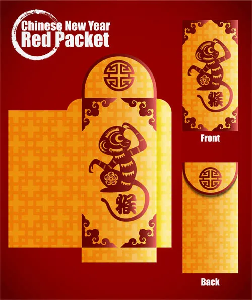 2016新年传统剪纸红包矢量素材eps,ai矢量模版下载