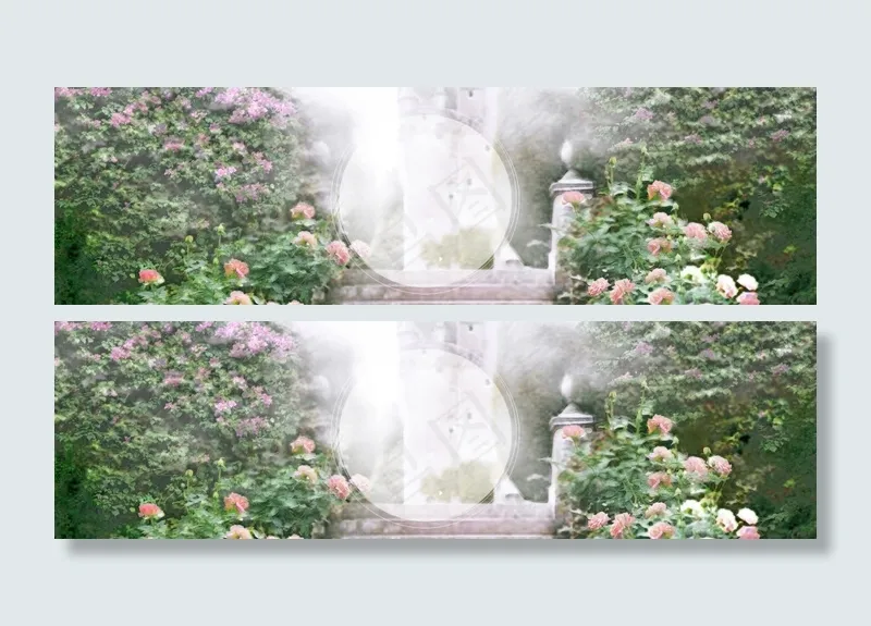 春天绿花丛背景psd模版下载
