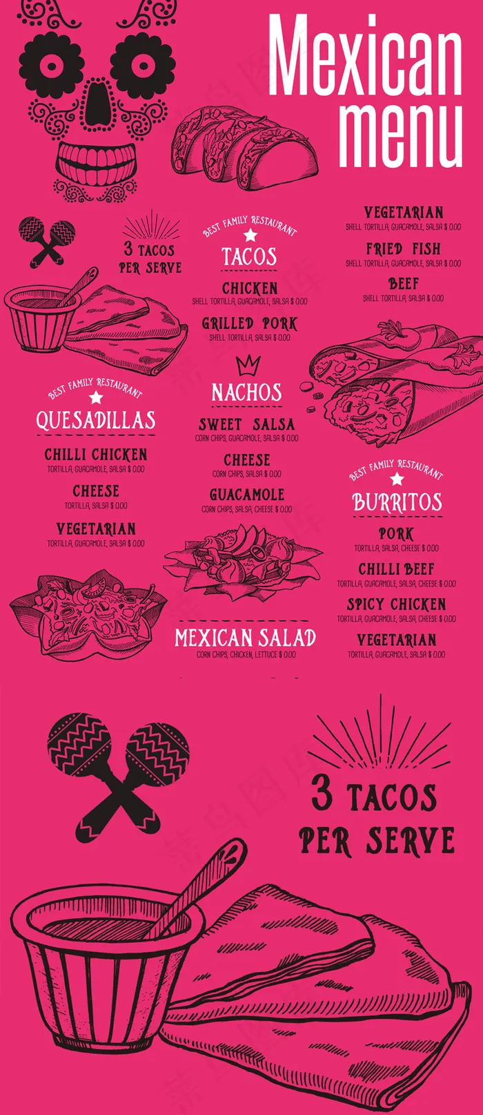 黑白西餐厅流行线描美食手绘EPS矢...eps,ai矢量模版下载