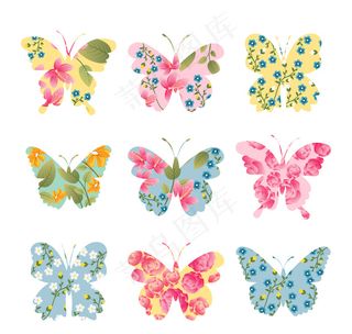 卡通七彩唯美漂亮彩色蝴蝶素材分层插...
