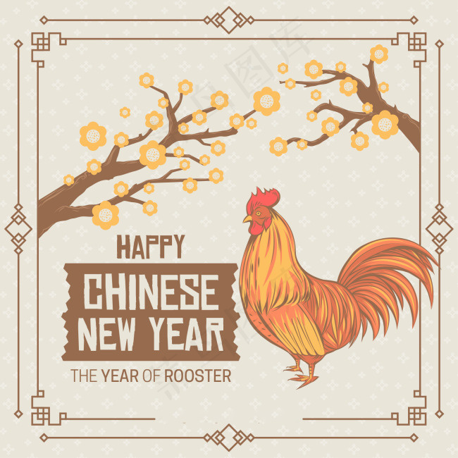 手绘鸡中国新年背景ai矢量模版下载