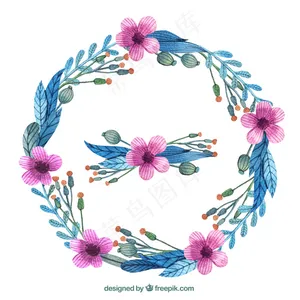 用紫色的花手画花环