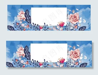 蓝色花朵油画清新背景