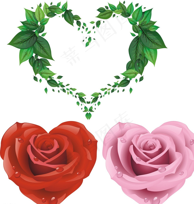 心形玫瑰花 树叶图片