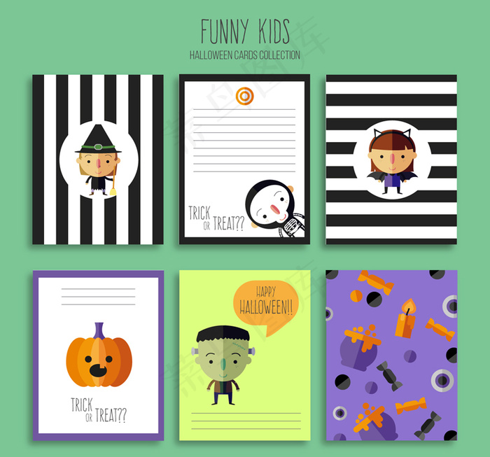 6款可爱万圣夜卡片矢量素材