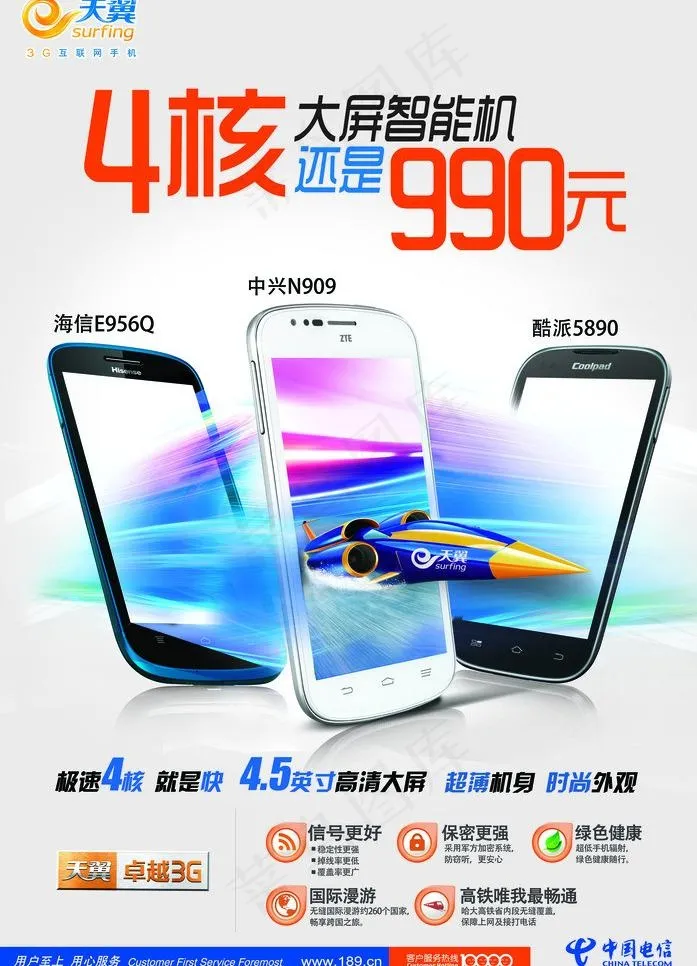 中国电信4开海报图片(6805X9992(DPI:300))psd模版下载