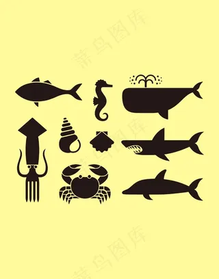 动物剪影插画海洋动物
