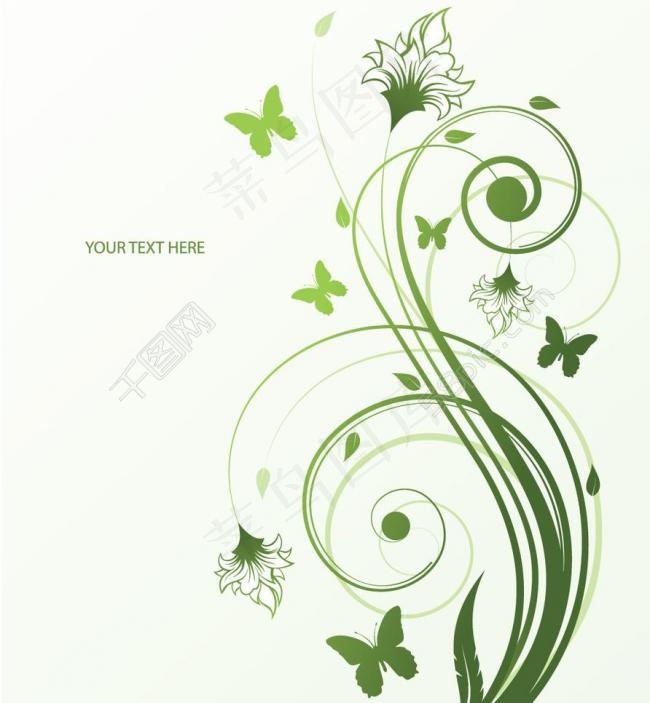 绿色植物花藤纹样矢量素材图片
