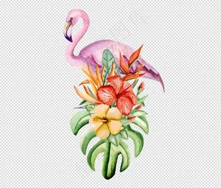 唯美免扣手绘花朵火烈鸟背景墙素材P...