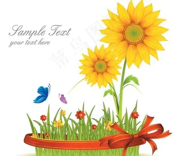 花卉花朵蝴蝶自然背景矢量素材图片