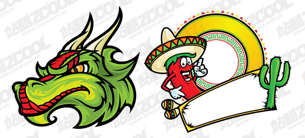 卡通风格的插图和墨西哥的主要载体材...