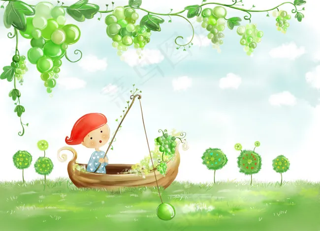 葡萄藤下的小船psd模版下载