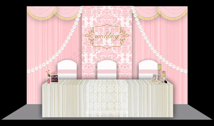 粉色婚礼签到区设计