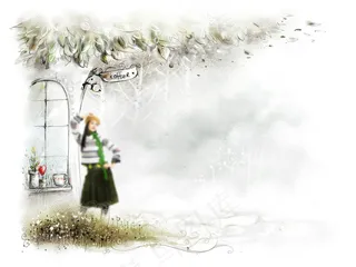 窗台上的花盆与美女等PSD分层素材