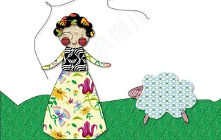 矢量布贴画草原牧歌图片