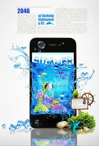 黑色手机前的水花和绿草