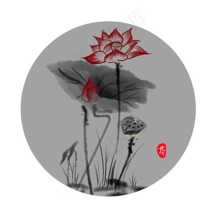 荷花莲蓬荷叶荷塘水墨画写意国画古风毛笔画