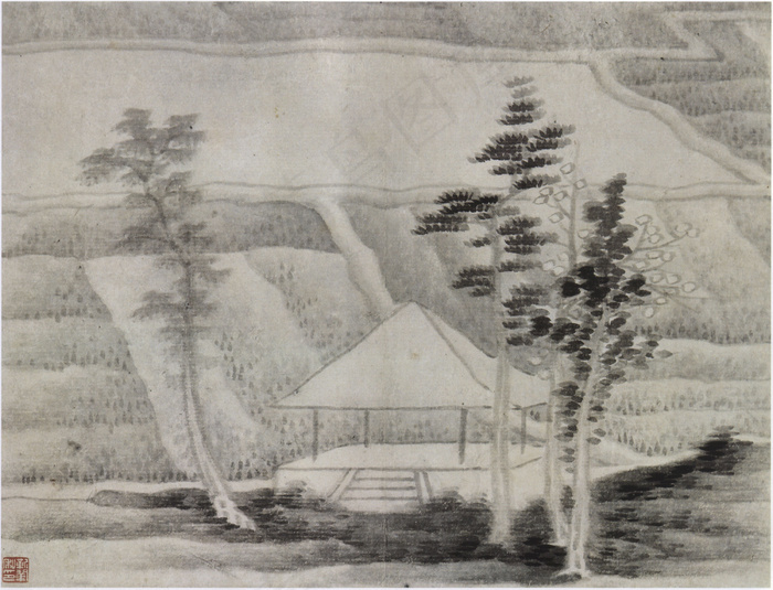 高清 龚贤 山间秋田图图片