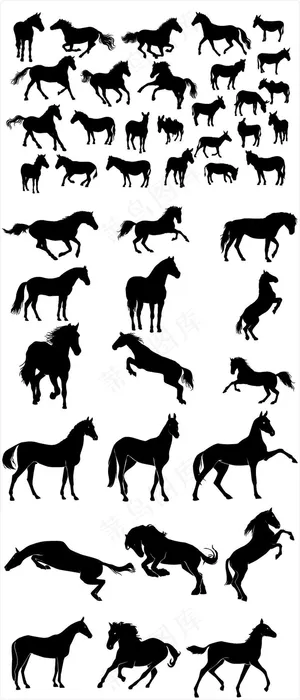 手绘骏马马匹剪影