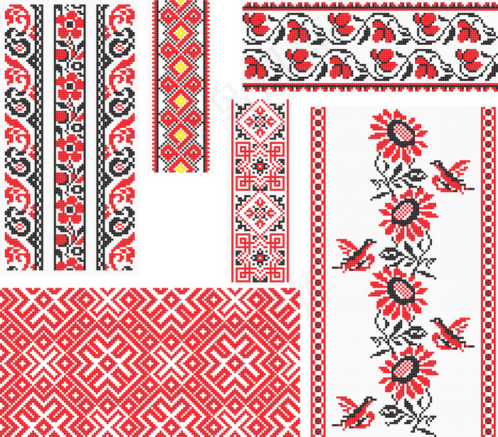 精美刺绣花纹样式矢量素材