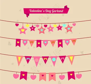 4款彩色情人节拉旗矢量素材