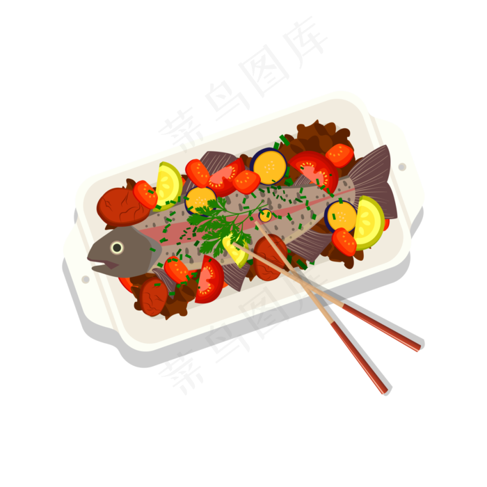 矢量手绘卡通炖鱼