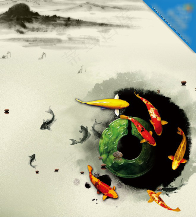 很有韵味的水墨锦鲤