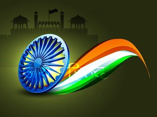 3D阿育王轮与国旗的颜色波对红堡的...