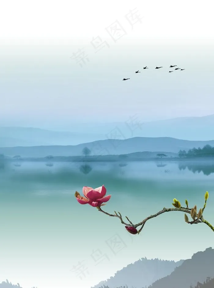 山水风景画psd分层图片psd模版下载
