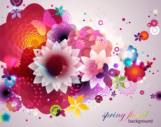 春天花朵炫彩花纹背景矢量素材