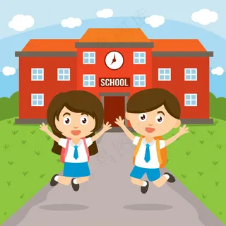 卡通学校学生放学上学分层插画