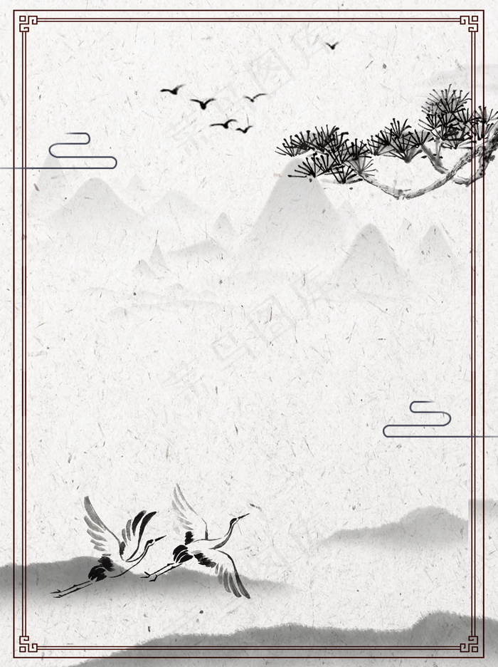 中国风水墨山水祥云古风背景