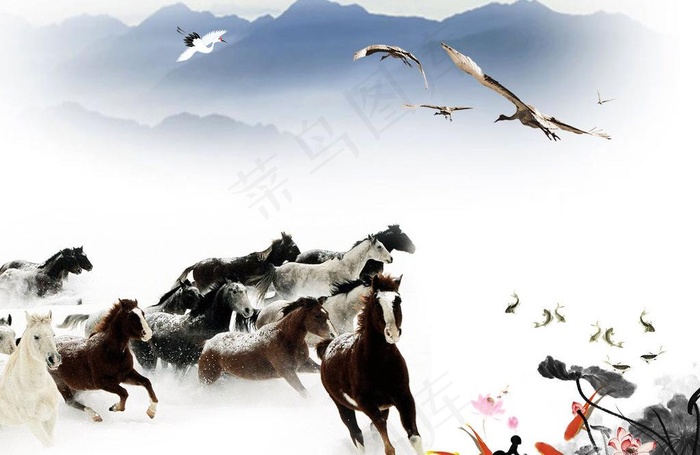 万马奔腾图图片(4961X3508(DPI:300))psd模版下载