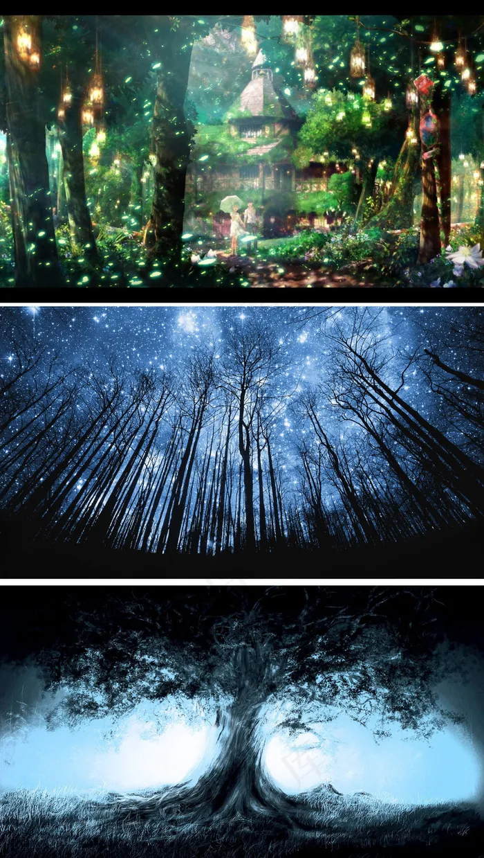 夜晚星空中的树(1920X3400(DPI:96))psd模版下载