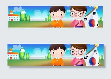 升国旗 韩国儿童卡通矢量素材图片