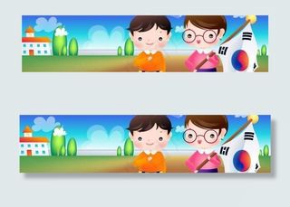 升国旗 韩国儿童卡通矢量素材图片