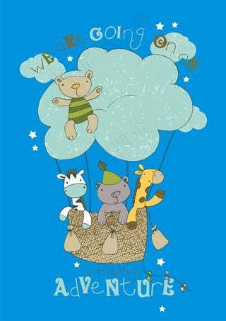 卡通动物小熊英文字体云朵