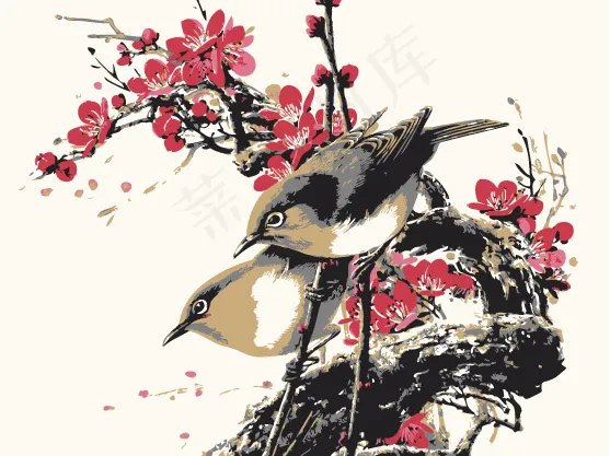 在中国传统风格的花鸟绘画画矢量ai矢量模版下载